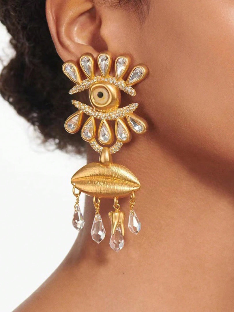 EVIL EYE WITH LIPS EARRINGS